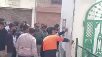 uttar pradesh banda communal mosque main gate religious slogan