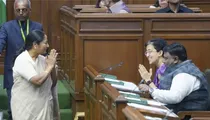 CAG report remove-ambedkar-and-bhagat-singh-photo-from-delhi-cm-Rekha Gupta Kejriwal Atishi