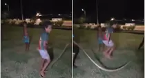 toxic game video viral australian kids play skipping with snake