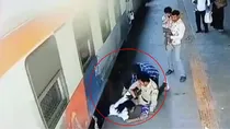 madhya pradesh Girl slips from moving train, railway police saves her life video viral