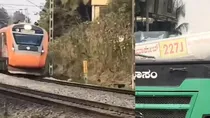 bengaluru BMTC bus got stuck on a railway track Ramohalli Railway Crossing Kengeri Mysuru Chennai Vande Bharat train