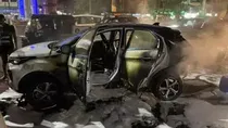 The electric car reportedly caught fire while parked at a service center after an accident.