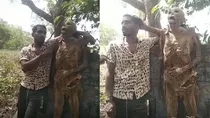 Bengal man taking selfie with skeleton 