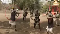 sadhu attack with trishul attack on police team  madhya pradesh guna 