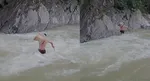 uttarakhand man crosses flooded river with ration on shoulder village demands bridge in chamoli