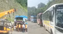 five buses carrying amarnath pilgrims collide in ramban 36 injured brake failure suspected