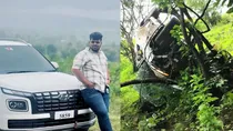 Karad Stopped to take a photo, stunt put his life in danger! Car fell into a 300 feet deep ditch.