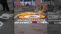 Kerala RSS flag and writing 'Operation Sindoor' on flower decoration