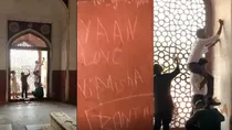 reddit user shared video of people writing pon wall of humayun tomb
