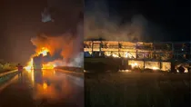 Hyderabad Bengaluru kaveri travels bus accident catches fire after collision with bike many dead