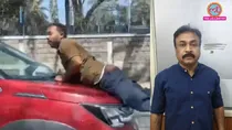 bengaluru car accident man on bonnet 