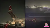 swiss airline plane landing gear catches fire while take off at igi airport delhi