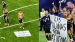 Argentina beats England celebrates with Falklands banners  