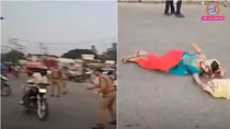 rudrapur man flees police check wife falls off bike viral video