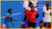 आरोप हैं कि सेमीफाइनल में Indian Hockey Team की हार के बाद लोगों ने Vandana Katariya के घर जाकर उनके परिवार को गालियां दी और पटाखे फोड़े. फोटो में दाहिनी तरफ नीली जर्सी में वंदना. (एपी फोटो)