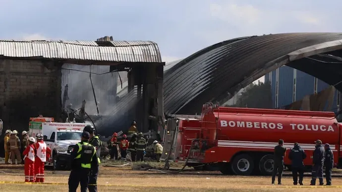 The plane appeared to be trying to land on a nearby soccer field when it struck the metal roof of a business.