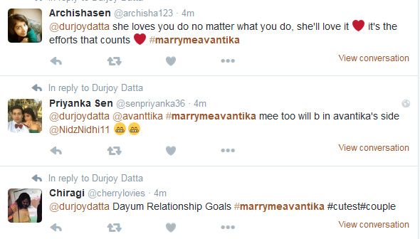 People reacting to the hashtag #MarryMeAvantika