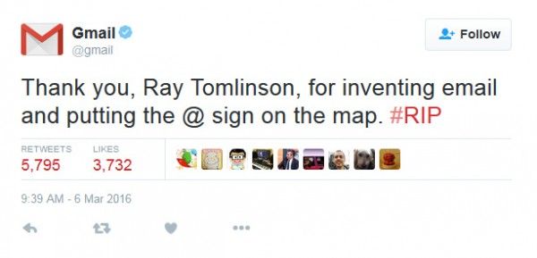 Gmail tweets about Raymond's death
