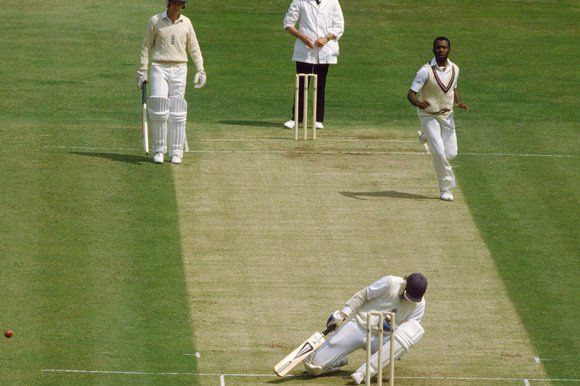 ANdy Lloyd gets hit by Marshall's delivery