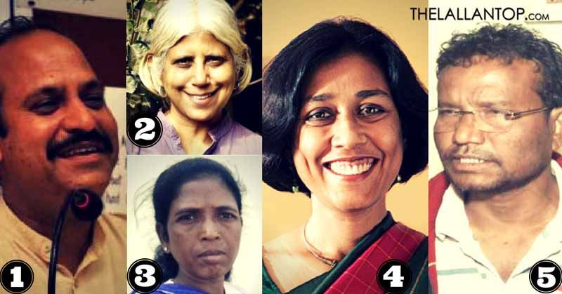 1. हिमांशु कुमार, 2. बेला भाटिया, 3. सोनी सोरी, 4. नंदिनी सुंदर, 5. मनीष कुंजाम