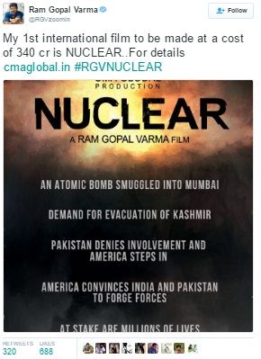 राम गोपाल वर्मा ने अपनी वाली फिल्म 'न्यूक्लियर' के पोस्टर को ट्वीट कर लोगों को इन्फॉर्म किया 