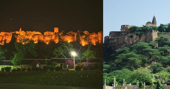 मोती डूंगरी फोर्ट और उसमें दिखता मंदिर.