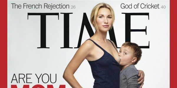 This image provided by Time magazine shows the cover of the May 21, 2012 issue with a photograph of Jamie Lynne Grumet, 26, breastfeeding her 3-year-old son for a story on "attachment parenting." Grumet, a stay-at-home mom in Los Angeles who says her mother breastfed her until she was 6 years old, told the magazine in an interview that she's given up reasoning with strangers who see her son nursing and threaten to call social services on me or that it's child molestation." (AP Photo/Time)