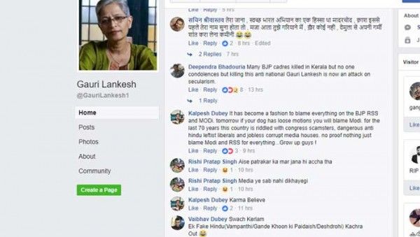 गौरी लंकेश की हत्या के बाद भी लोग उनकी पोस्ट्स पर जाकर जमकर गंदगी उगल रहे हैं...