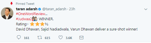 तरन आदर्श का ट्वीट.