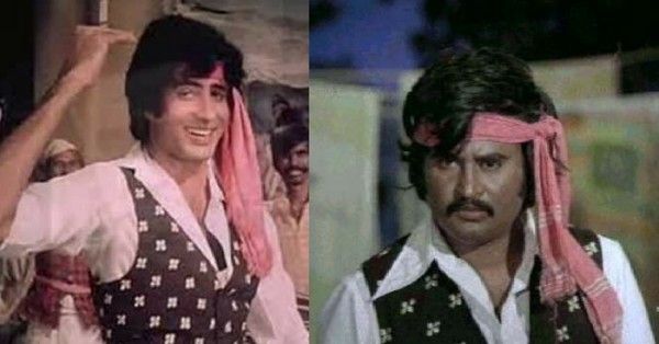  अपनी फिल्म 'डॉन' के एक सीन में अमिताभ और उनकी फिल्म की रीमेक 'बिल्ला' में रजनीकांत.
