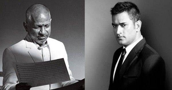 इलैय्याराजा और धोनी (दाएं)