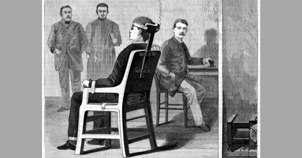 इलेक्ट्रिक चेयर से दिए गए प्रथम मृत्यु दंड का चित्रण (इमेज - विकिपीडिया) 