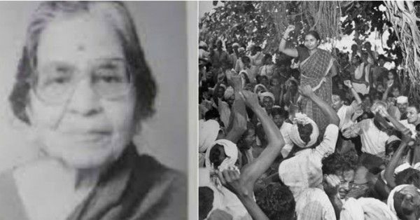 गोदावरी परुलेकर. दाईं तस्वीर में किसानों के बीच.