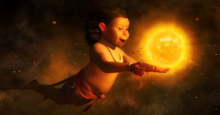 हनुमान को सूरज खाते दिखाता एक एनीमेशन