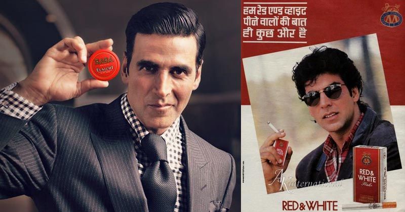 तंबाकू ब्रांड 'बाबा' के माउथ फ्रेशनर वाले एड में अक्षय. रेड एंड वाइट सिगरेट पीने को बढ़ावा देते अक्षय.