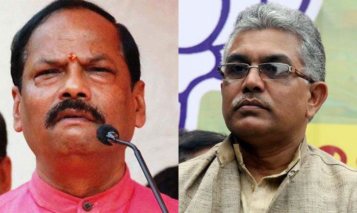 तस्वीर देखकर पहचान कर लीजिए पहले. बाईं तरफ वाले महाशय हैं रघुबर दास. दाहिनी तरफ वाले हैं दिलीप घोष. रघुबर दास झारखंड की बीजेपी सरकार में मुख्यमंत्री हैं. वहीं दिलीप घोष पश्चिम बंगाल बीजेपी के अध्यक्ष हैं (फोटो: पीटीआई)