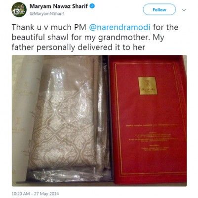 मोदी के शॉल भेंट करने पर मरियम का ट्वीट.
