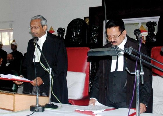 A.K. Goel, Chief Justice of Gauhati High court swearing in Sudip Ranjan Sen, as Additional Judge of the Gauhati High Court on February 6, 2012 at Court No. 1 of the High Court in Guwahati on Monday 6th February 2012. PHOTO: EASTERN PROJECTIONS