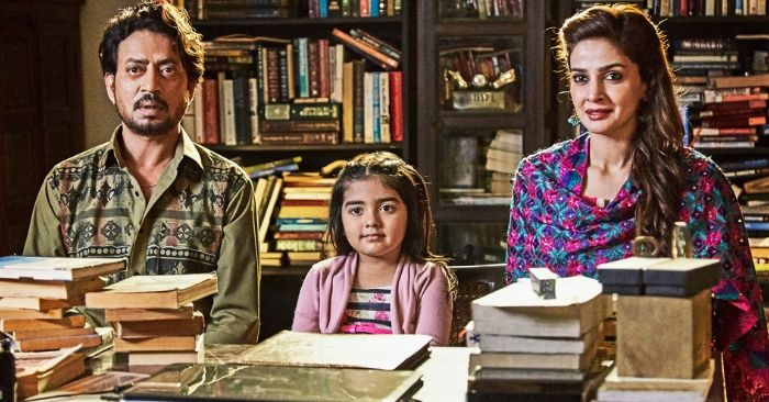 फिल्म 'हिंदी मीडियम' के एक सीन में इरफान, दीशिता और सबा. 