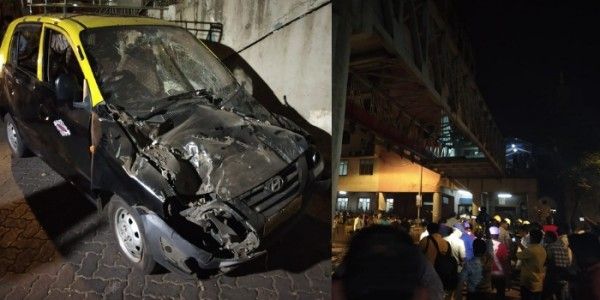 बाएं तरफ हादसे में क्षतिग्रस्त कार और दाएं तरफ टूटा हुआ ब्रिज