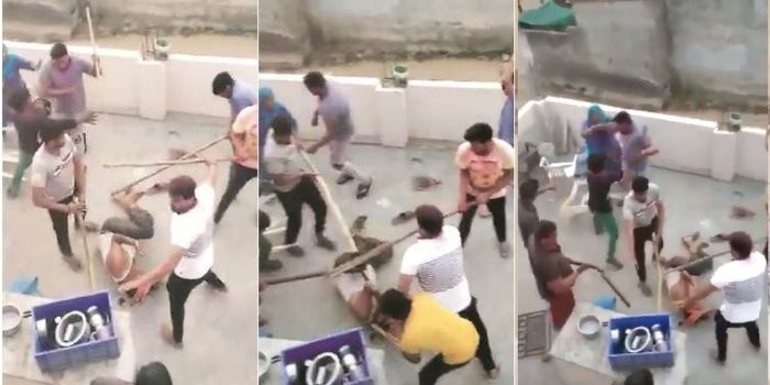वायरल हो रहे वीडियो से लिया गया स्क्रीनशॉट. इसी में गुंडे घर के लोगों की पिटाई कर रहे हैं
