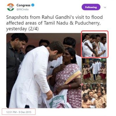 2015 के इस ट्वीट में राहुल गांधी को बुजुर्ग महिला के साथ देखा जा सकता है. (लाल घेरे में) (फोटो- ट्विटर)