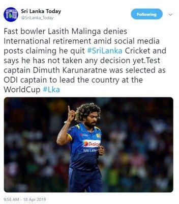 Malinga tweet