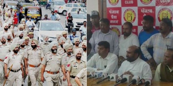 <em>सफेद कपड़े पहने दिख रहे शख़्स फादर एंथोनी हैं. पंजाब पुलिस ने लुधियाना और खन्ना शहर के बीच नाका लगाया था. कार्रवाई करने वाली पुलिस टुकड़ी खन्ना थाना क्षेत्र से थी. (पुलिस-सांकेतिक तस्वीर).</em>