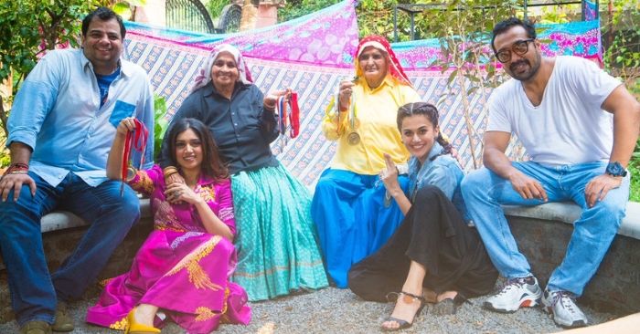 फिल्म अनाउंमेंट के दौरान डायरेक्टर तुषार, शूटर दादियां, अनुराग कश्यप और साथ में फिल्म की दोनों मेन लीड हीरोइनें तापसी पन्नू और भूमि पेडनेकर.