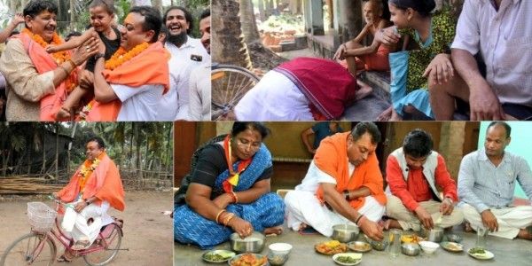 संबित पात्रा के चुनाव प्रचार की ये फोटोज सोशल मीडिया पर खूब वायरल हो रहीं हैं. (फोटो- फेसबुक)