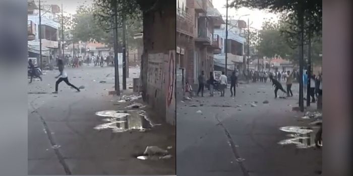 जोधपुर के सूरसागर में दो पक्षों के बीच जमकर पत्थरबाज़ी हुई. (तस्वीर- वीडियो ग्रैब)