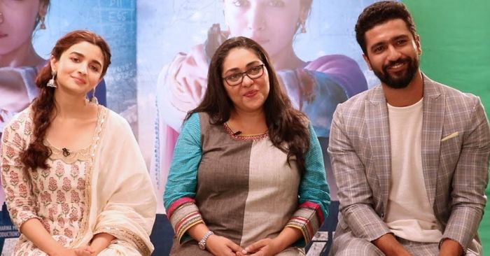 फिल्म 'राज़ी' के प्रमोशन के दौरान मेघना गुलज़ार और आलिया भट्ट के साथ विकी कौशल.