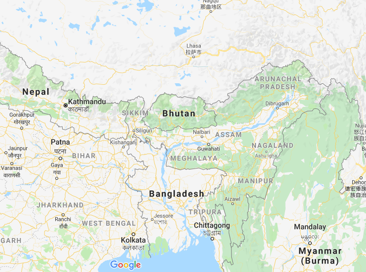 गूगल मैप से लिया हुआ असम का नक्शा, इसमें नीली लाइनें नदियां हैं, जिनकी वजह से असम में बाढ़ आती है.