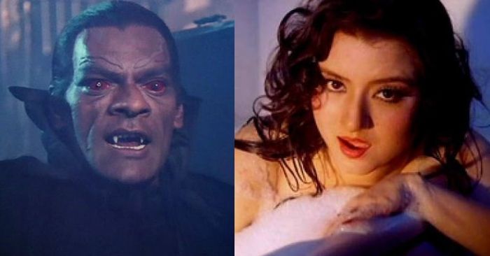 रामसे ब्रदर्स की फिल्मों में भूत का रोल करने वाले अजय अग्रवाल. और दूसरी तस्वीर में फिल्म 'वीराना' के मशहूर बाथटब सीन में जैस्मिन.